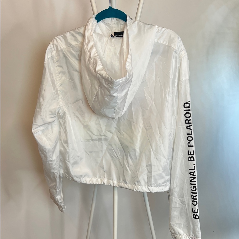 Polaroid White rain hoodie with Rainbow Accents NWoT size L - Picture 2 of 10